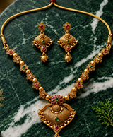 Rajshree Antique Gold Temple Necklace & Earrings Set