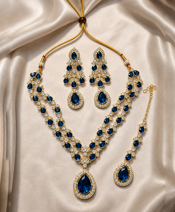 Neelanjali Royal Blue Crystal Necklace Set