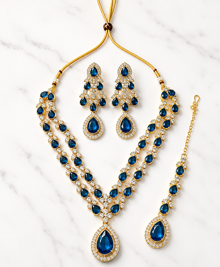 Neelanjali Royal Blue Crystal Necklace Set