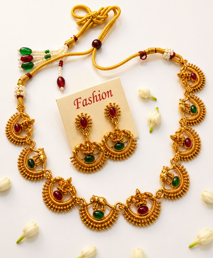 Mayurika Antique Gold Peacock Necklace Set