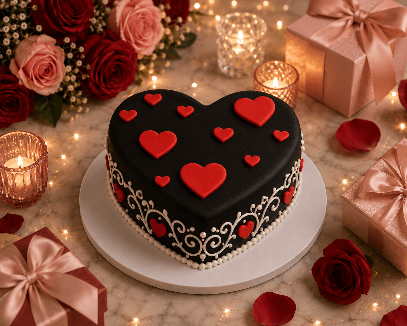 Romantic Heart Truffle Fondant Cake