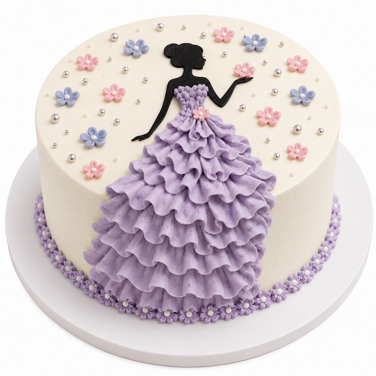 Elegant Blue Blossom Vanilla Cream Cake