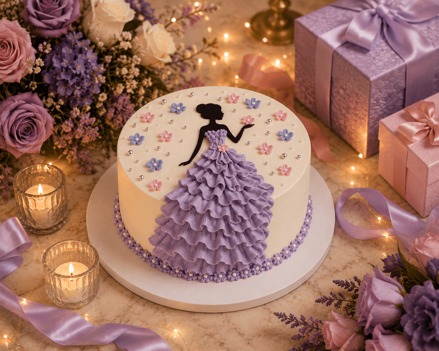 Elegant Blue Blossom Vanilla Cream Cake