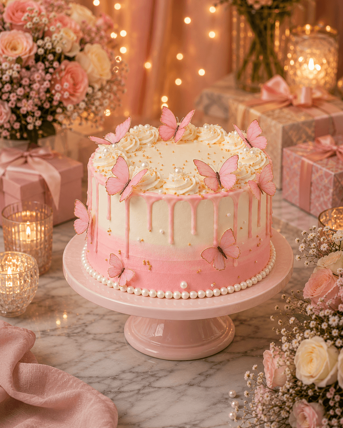 Enchanting Pastel Butterfly Drip Cake