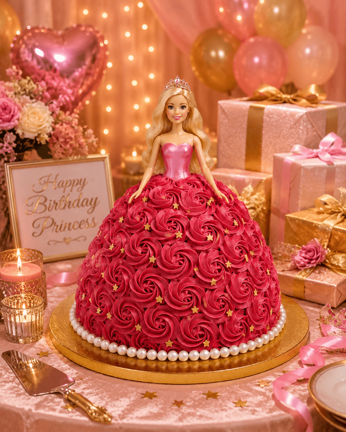 Enchanting Red Rose Barbie Dream Cake