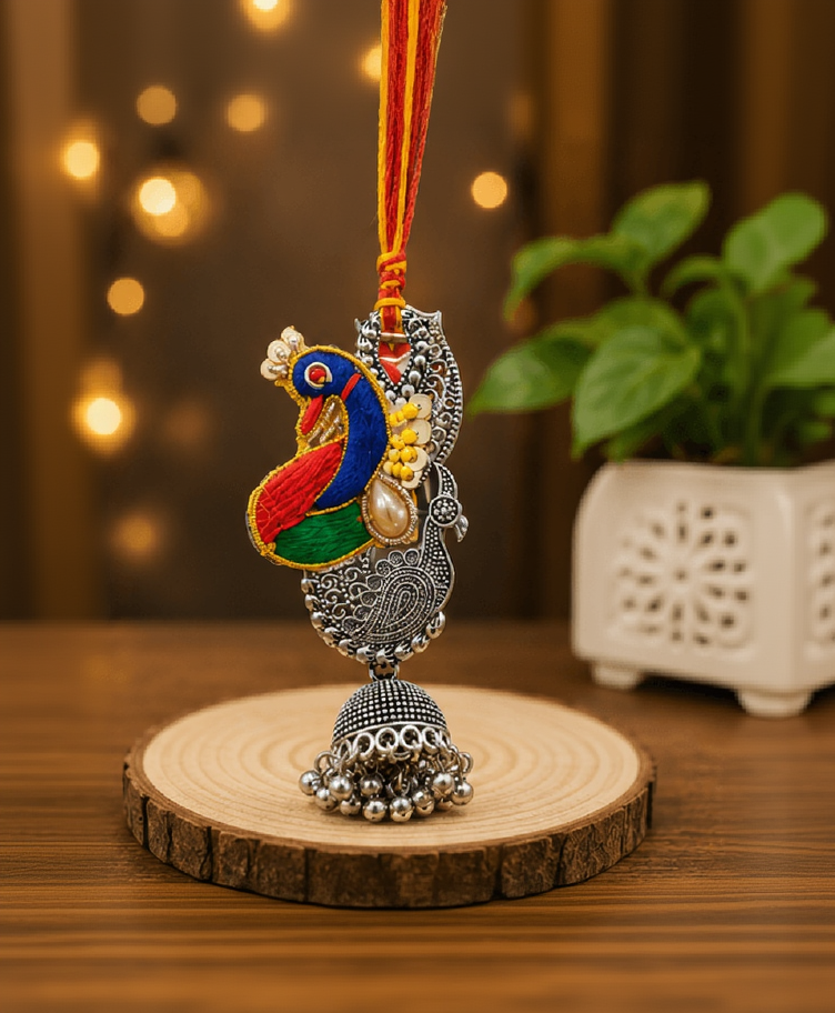 Peacock Jhumki Designer Lumba Rakhi