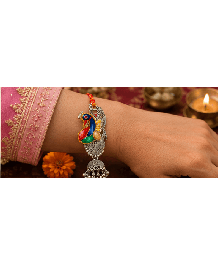 Peacock Jhumki Designer Lumba Rakhi
