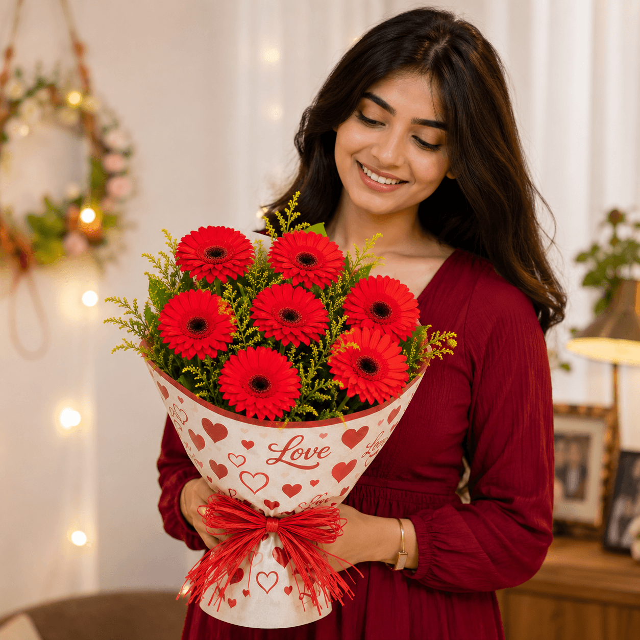 Red Gerberas in Love Sleeve