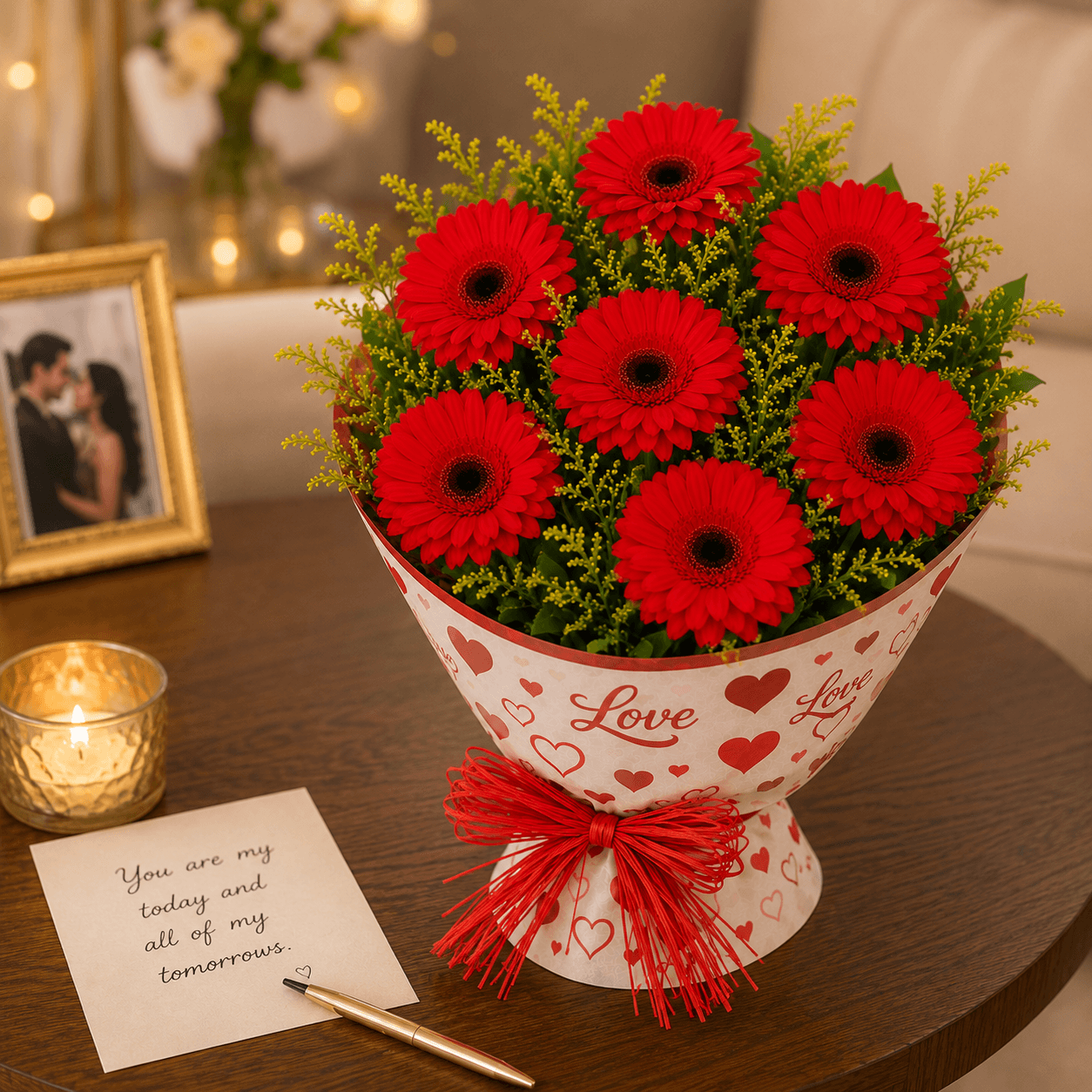 Red Gerberas in Love Sleeve