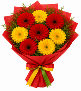 Glorious Red & Yellow Gerbera Blossoms Bouquet