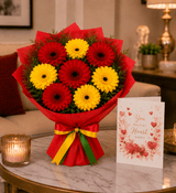 Glorious Red & Yellow Gerbera Blossoms Bouquet