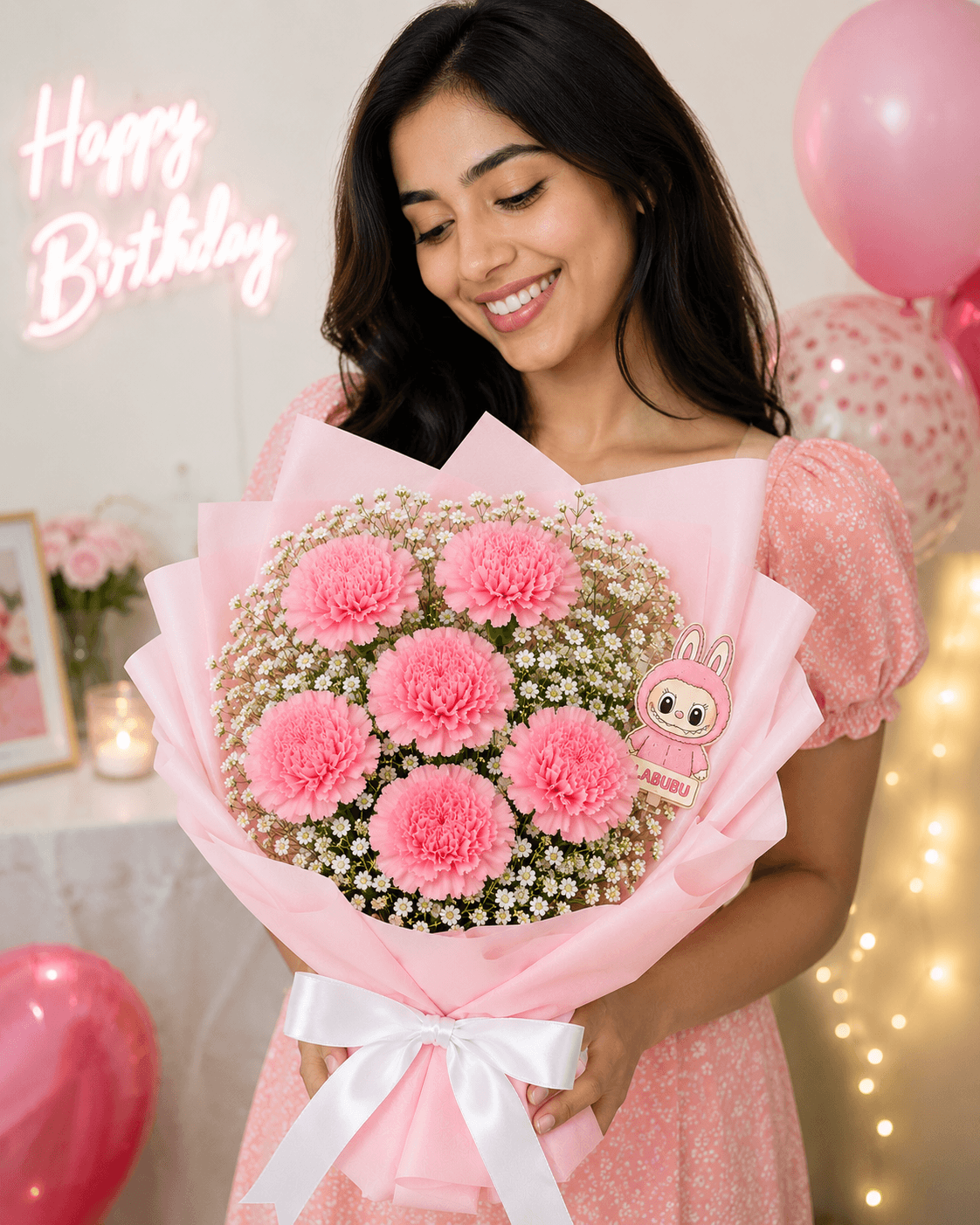 Cute Labubu Carnations Bouquet