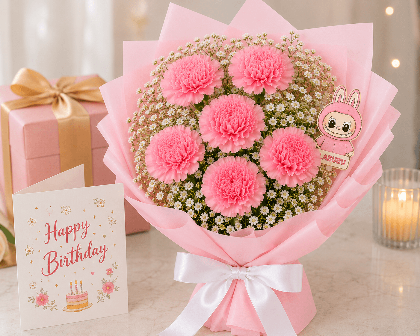 Cute Labubu Carnations Bouquet