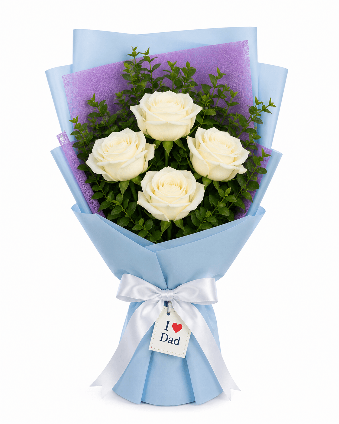 Serene White Rose Bouquet For Dad