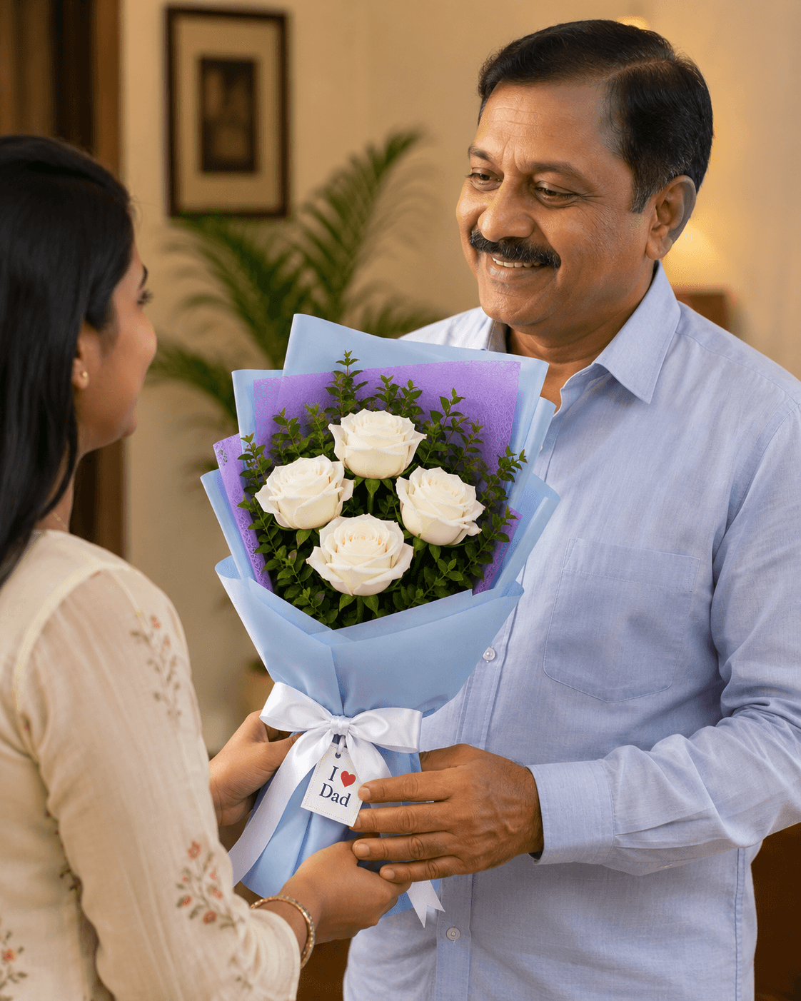 Serene White Rose Bouquet For Dad