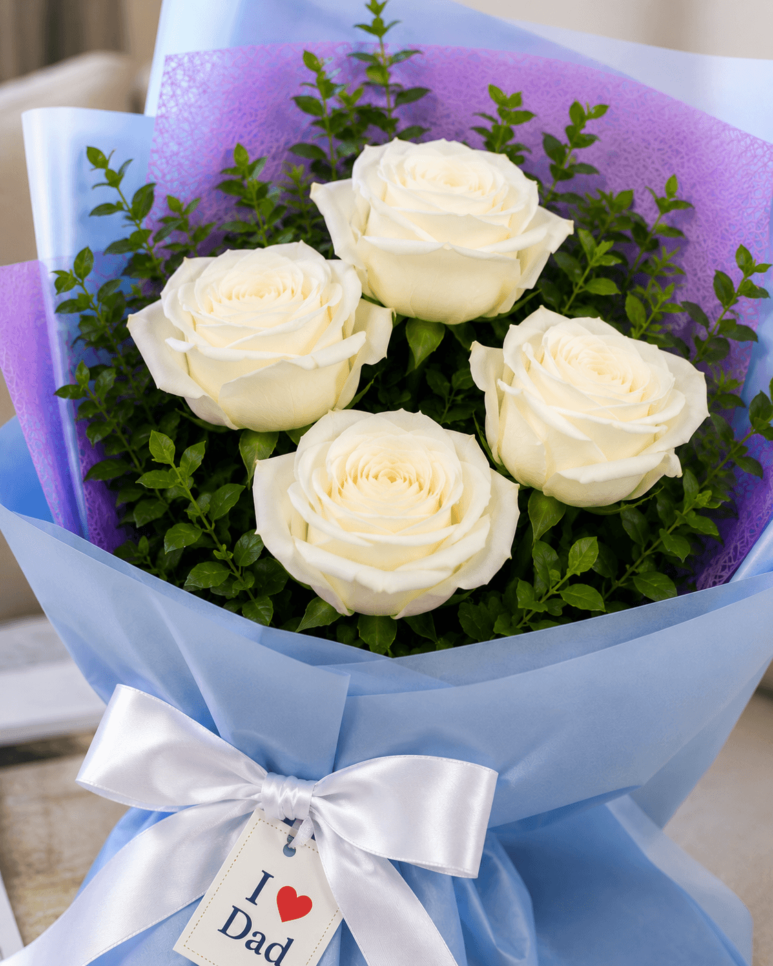 Serene White Rose Bouquet For Dad