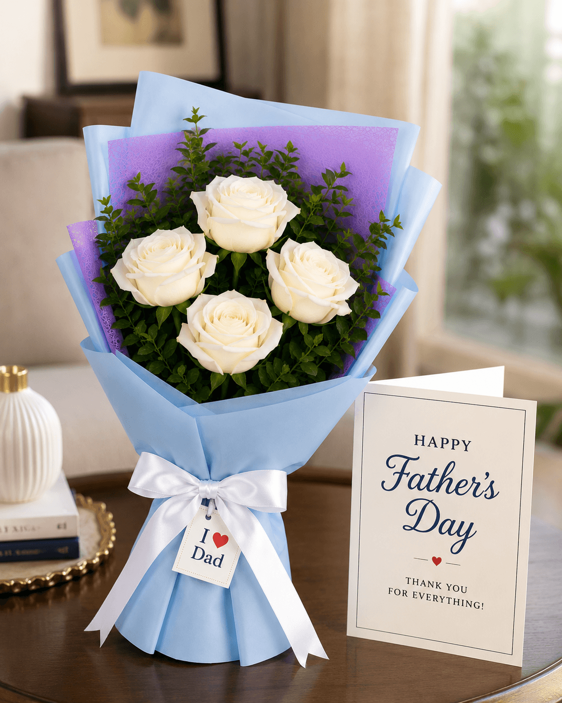Serene White Rose Bouquet For Dad