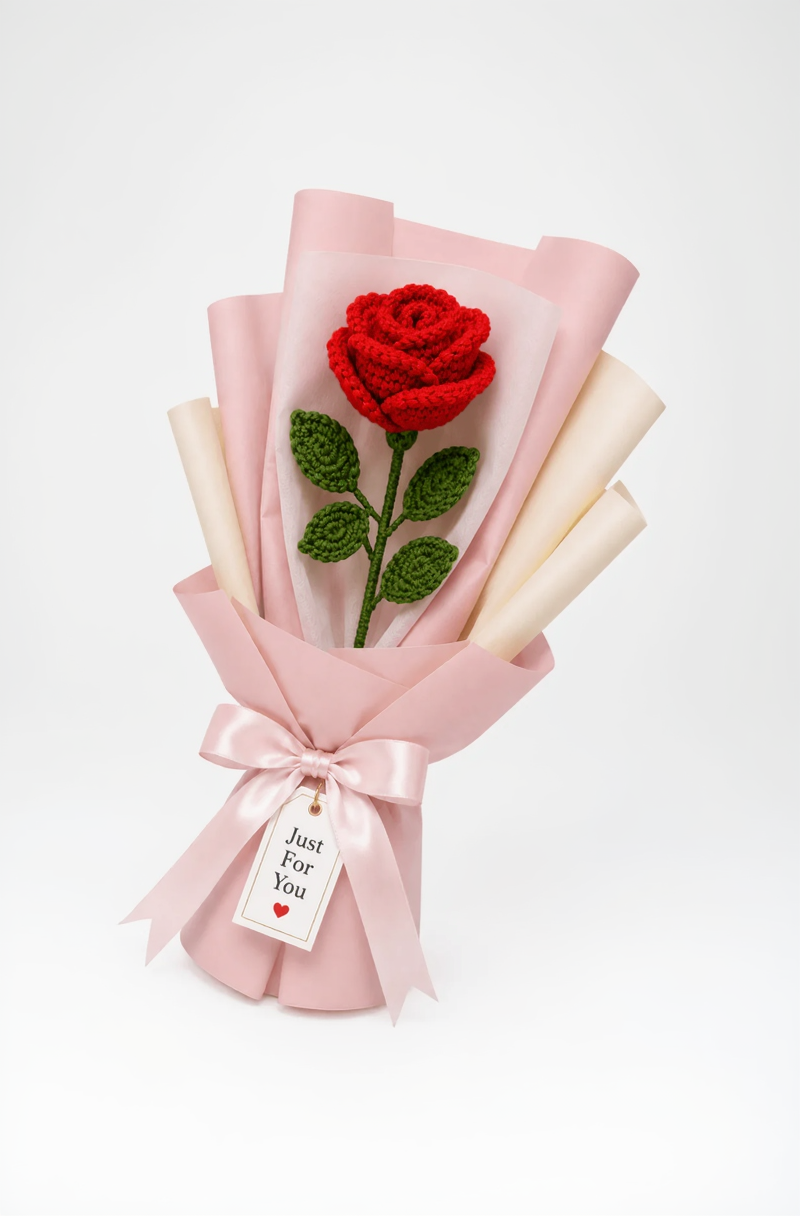 Crochet Single Rose Bouquet