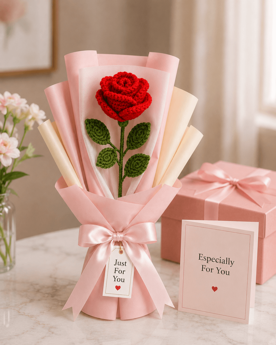 Crochet Single Rose Bouquet