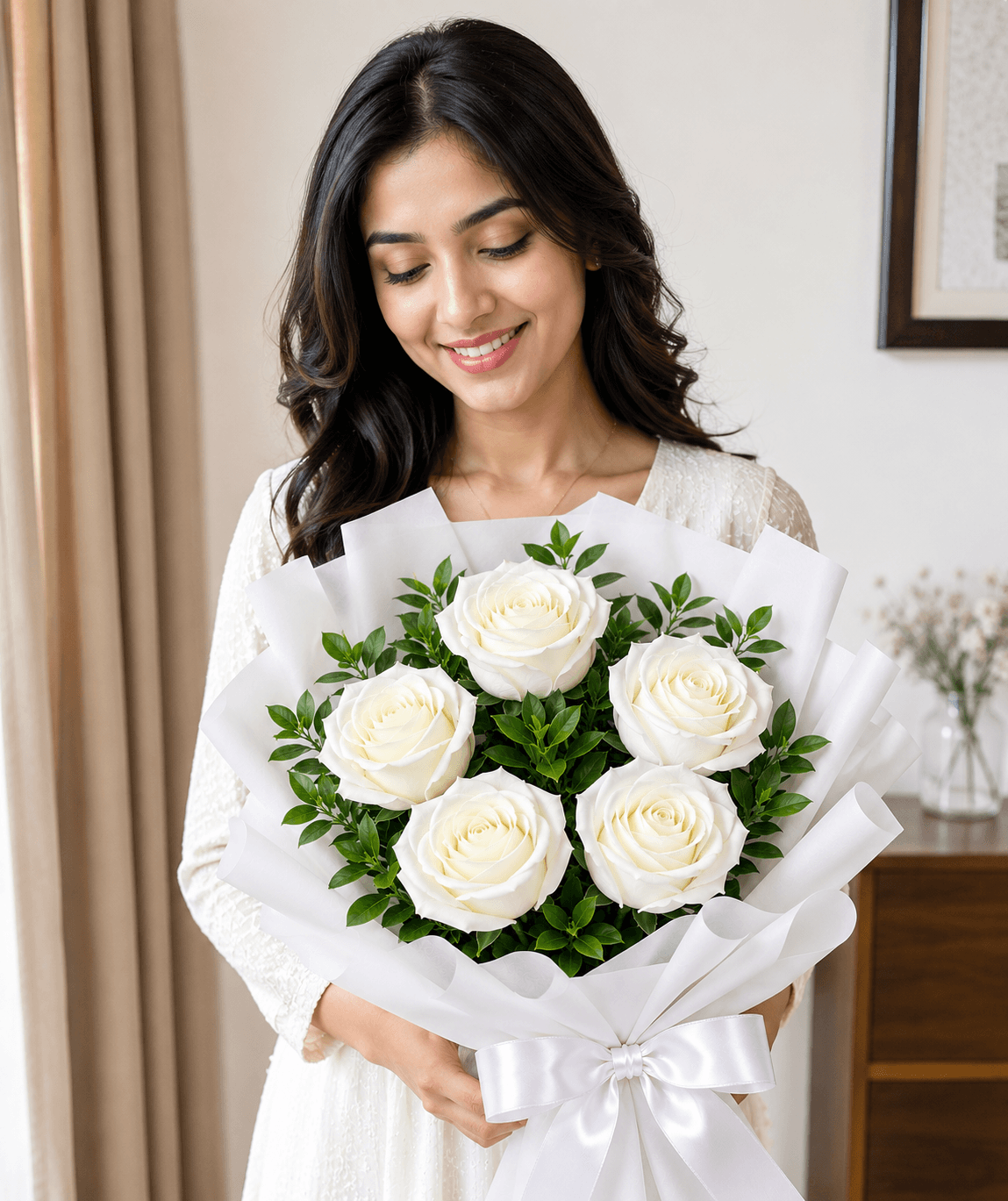 Heavenly White Roses Bunch