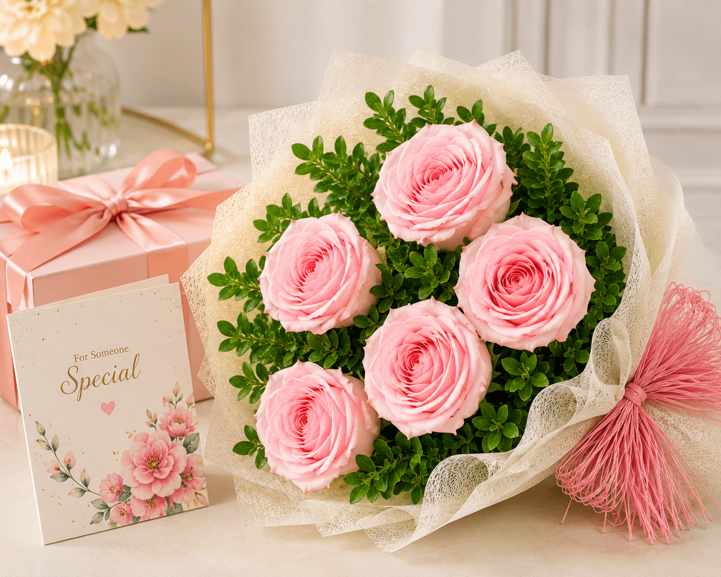 Elegant Pink Rosy Celebration Bouquet