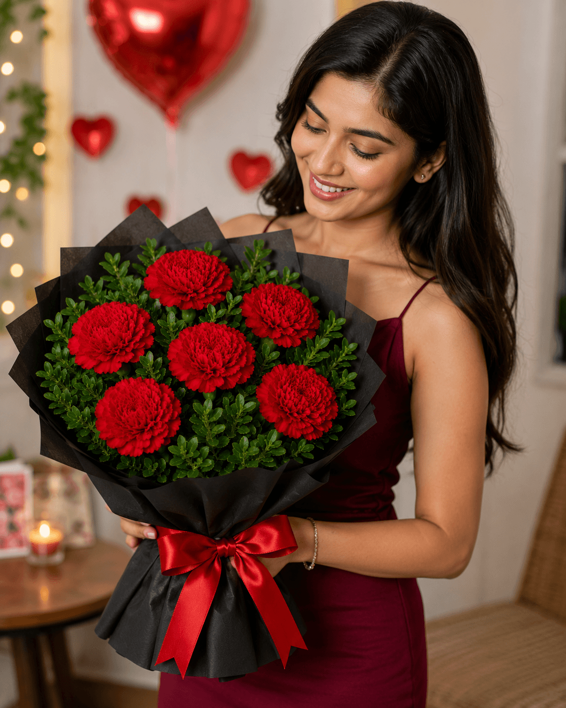 Captivating 6 Red Carnations Flower Bunch