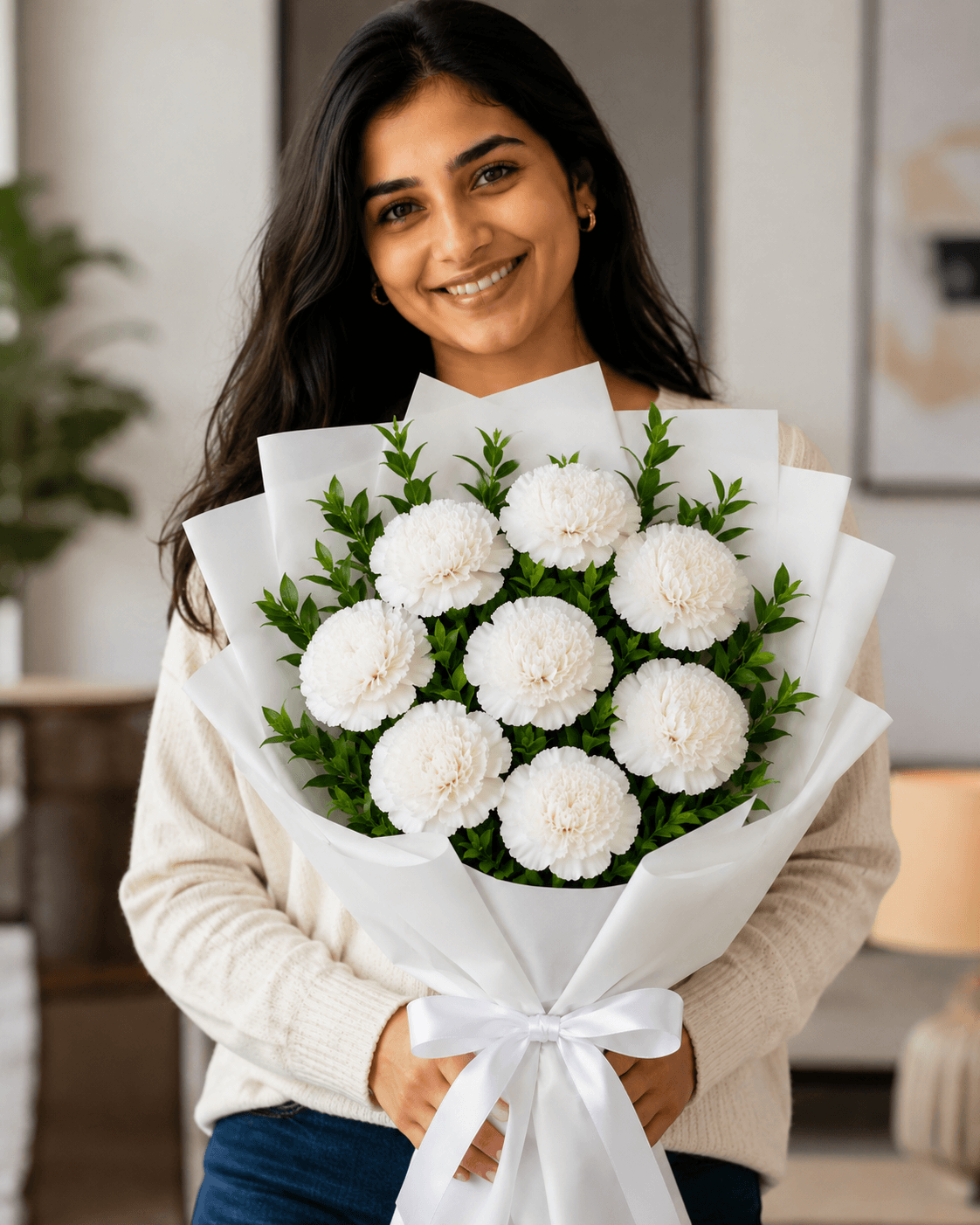 White Carnations Flower Bouquet - Small
