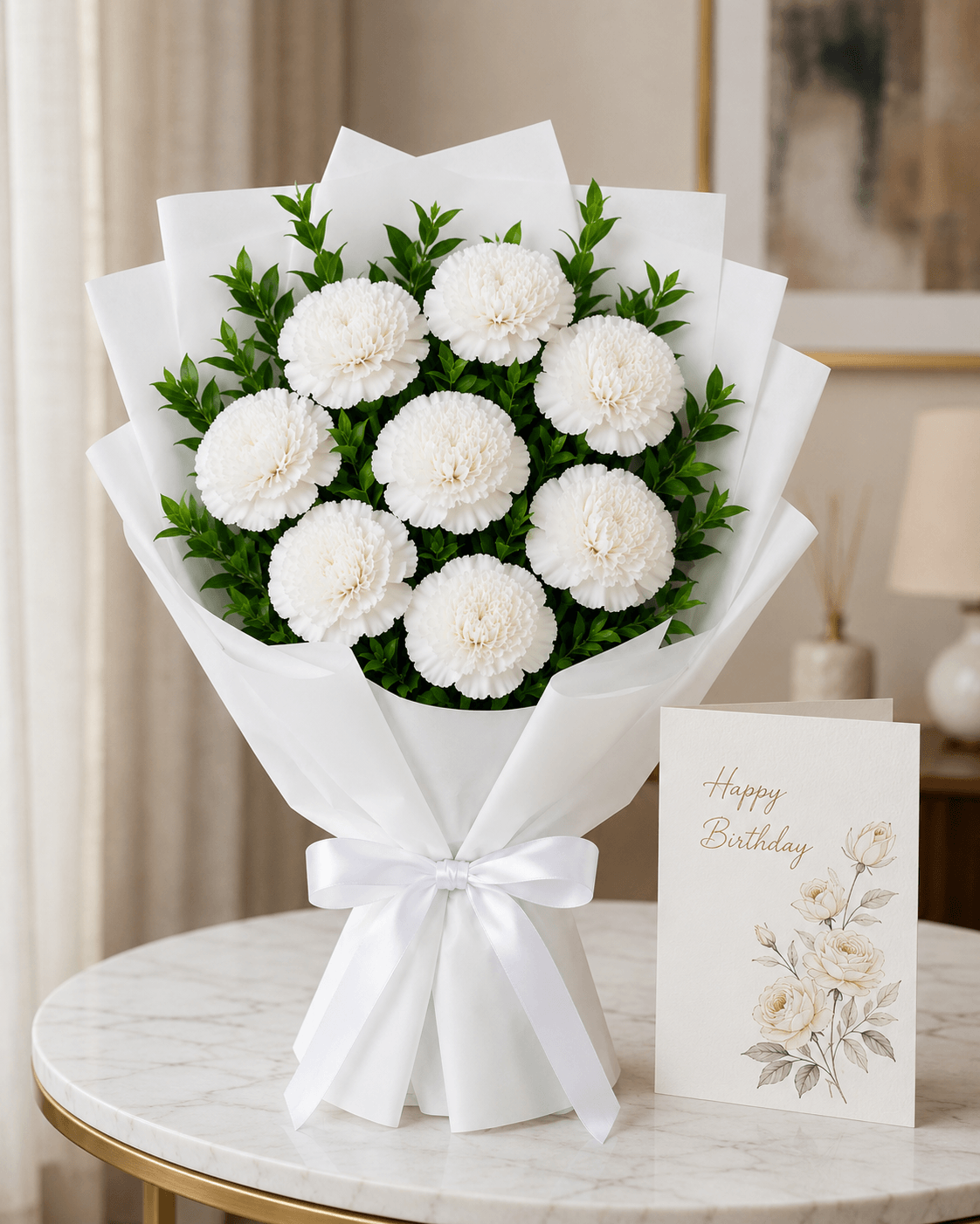 White Carnations Flower Bouquet - Small