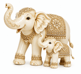 Vintage Ivory Look Mother & Baby Elephant Figurine Set