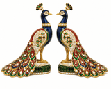Royal Kundan Meena Peacock Figurine Set (Pair)