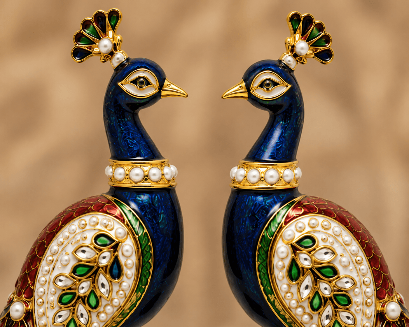 Royal Kundan Meena Peacock Figurine Set (Pair)