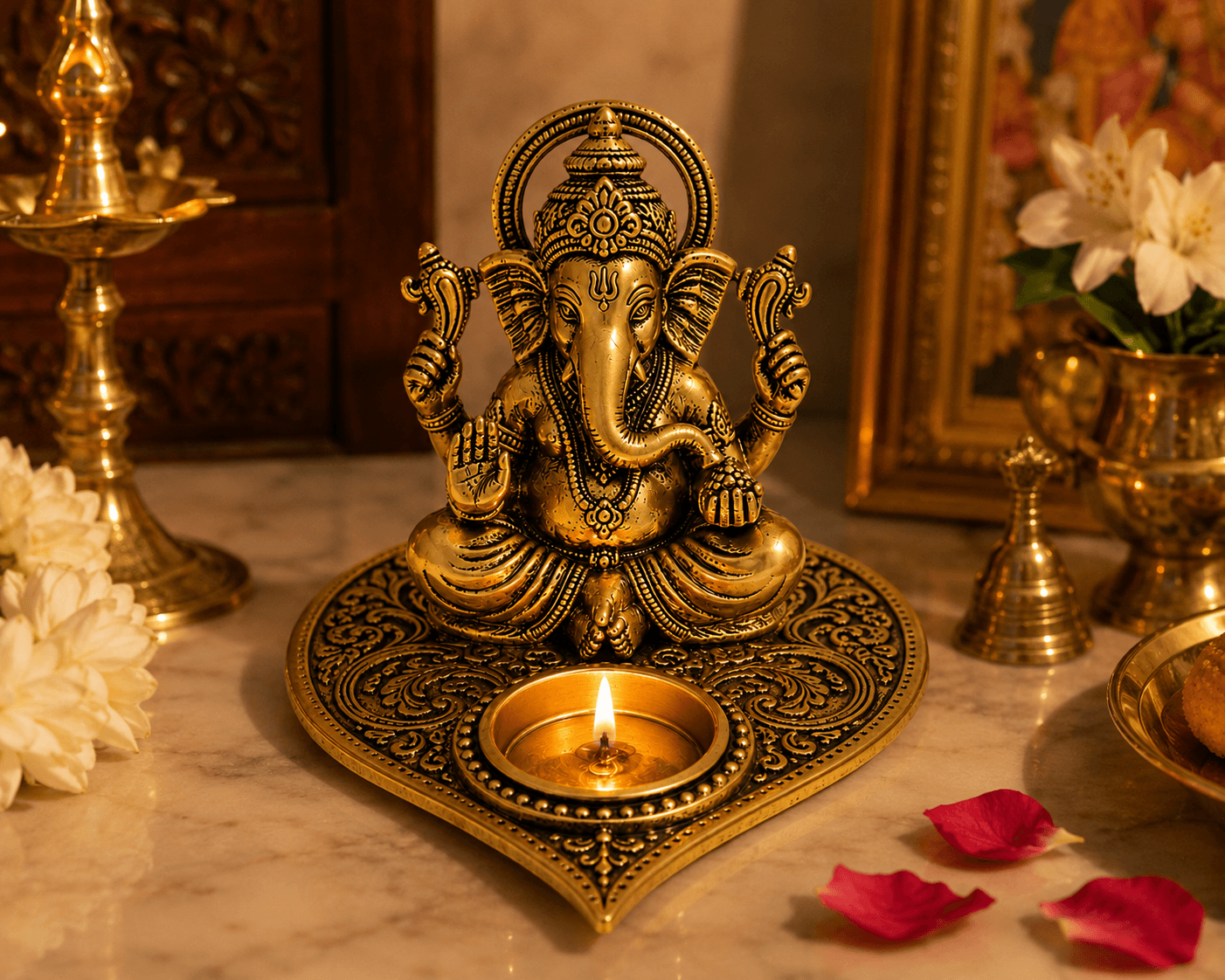 Golden Paan Ganesha Diya Idol