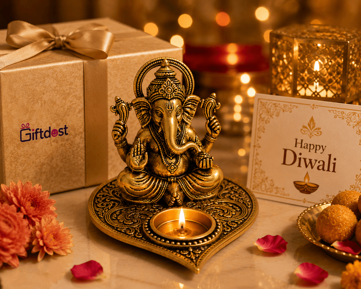 Golden Paan Ganesha Diya Idol