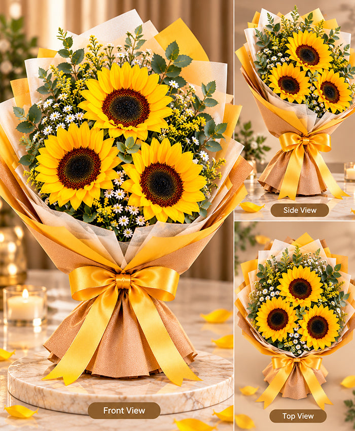 Cheerful Sunflower Bouquet – 3 Sunflowers