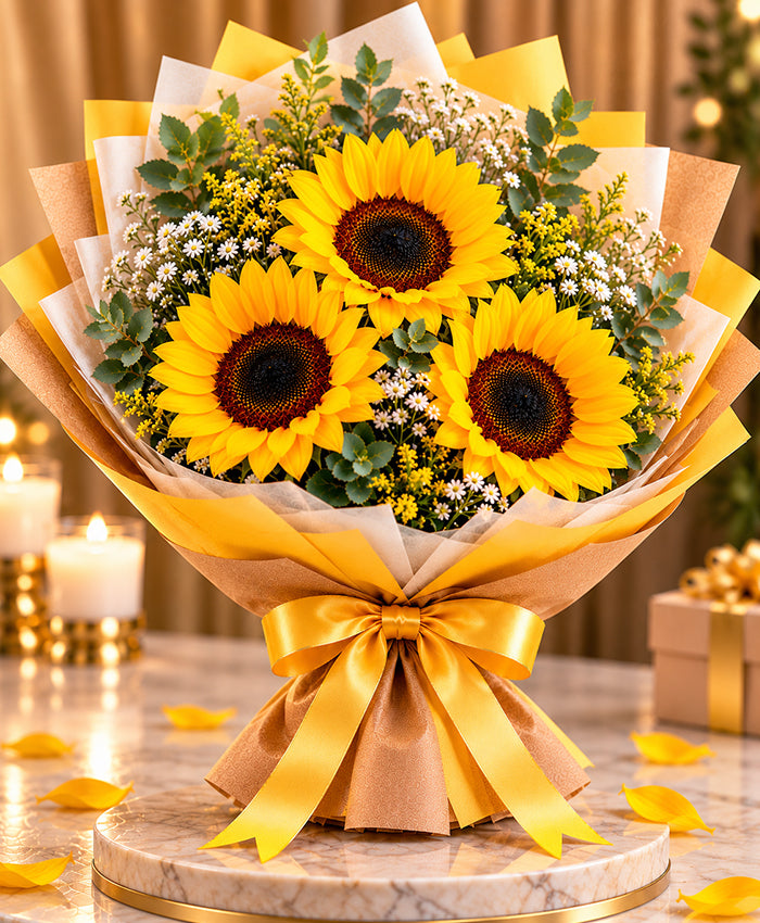 Cheerful Sunflower Bouquet – 3 Sunflowers