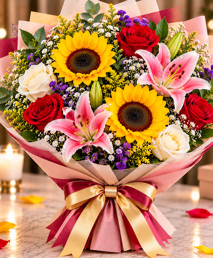 Classic Colorful Mixed Bouquet – 10 Flowers