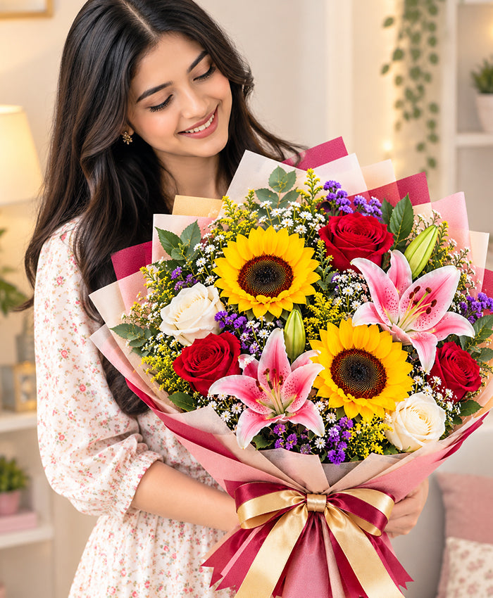 Classic Colorful Mixed Bouquet – 10 Flowers