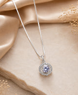 Classic Round Crystal Halo Pendant Necklace for Women