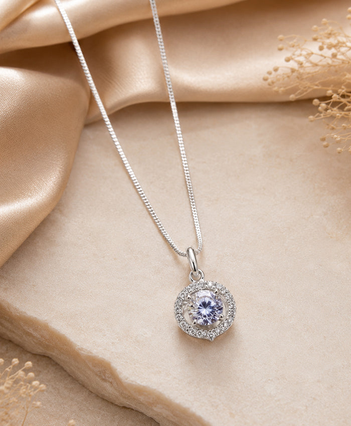 Classic Round Crystal Halo Pendant Necklace for Women