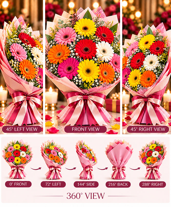 Colorful Gerbera Bouquet – 10 Gerberas