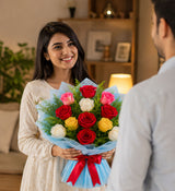 Colourful 12 Mixed Roses Bouquet