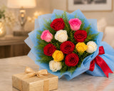 Colourful 12 Mixed Roses Bouquet