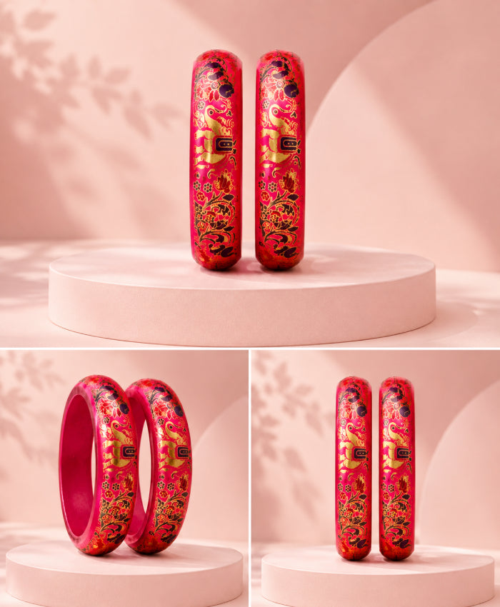 Crimson Floral Enamel Lac Bangles
