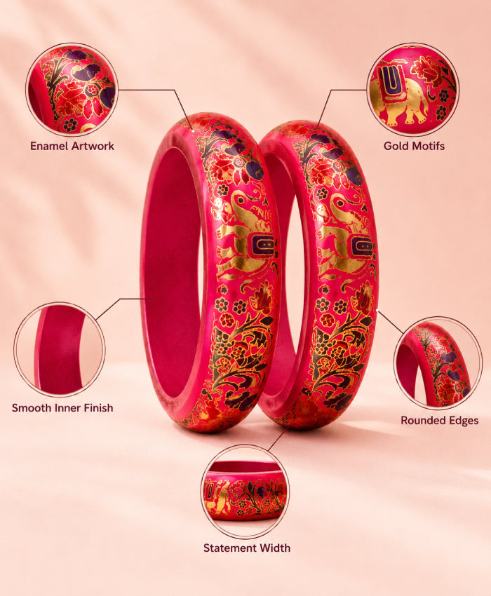 Crimson Floral Enamel Lac Bangles