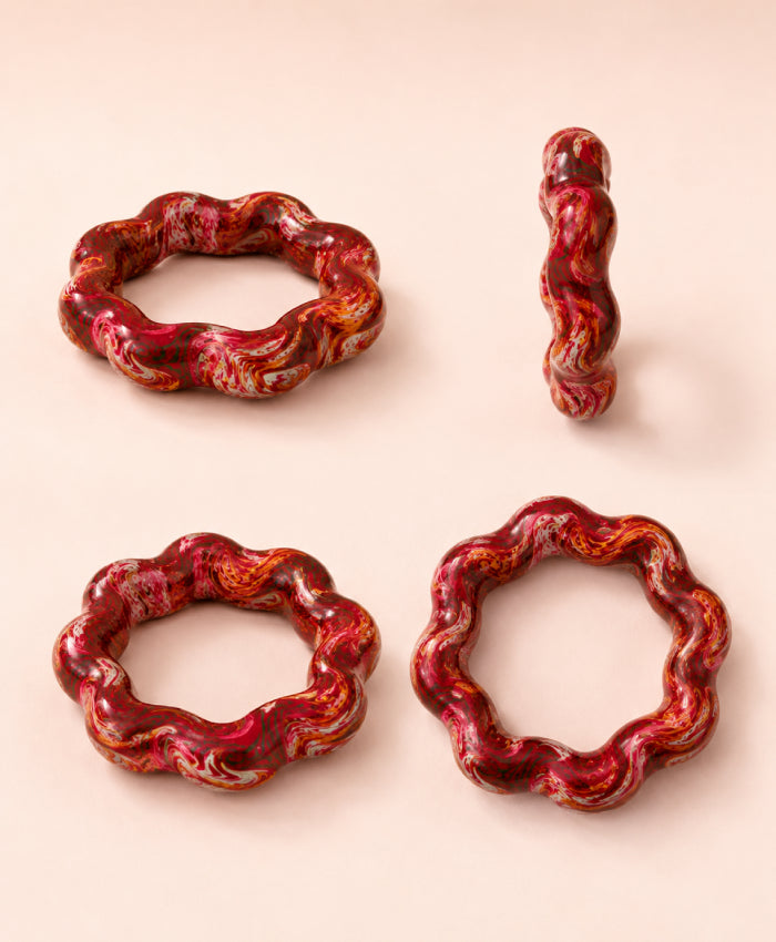 Crimson Green Marbled Festive Statement Lac Bangles