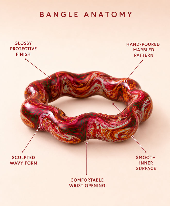 Crimson Green Marbled Festive Statement Lac Bangles