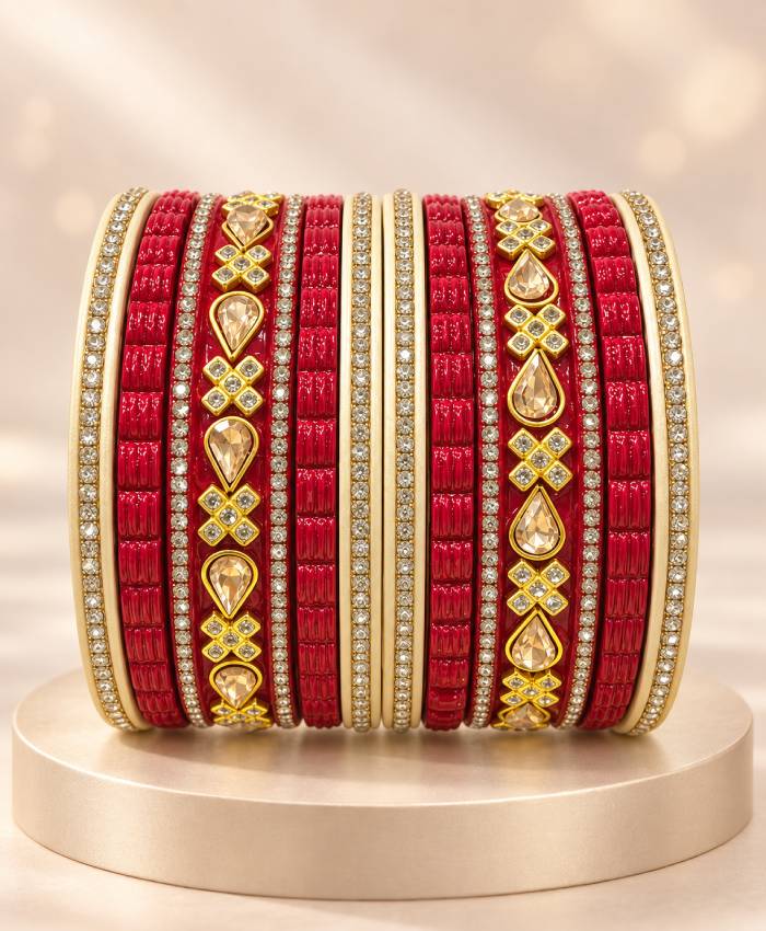 Crimson Sparkle Lac Bangle Set