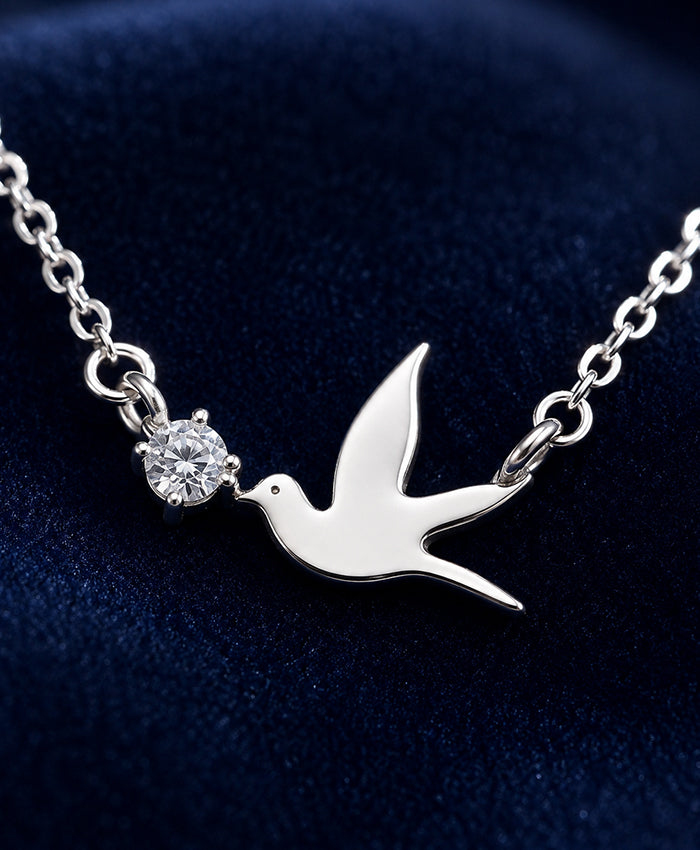 Delicate Silver-Tone Bird Pendant Necklace for Women
