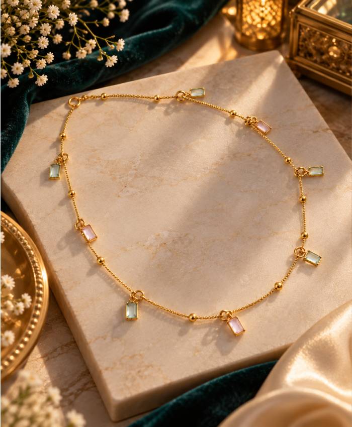 Delicate Gold Pastel Charm Necklace – Elegant Beaded Chain Necklace