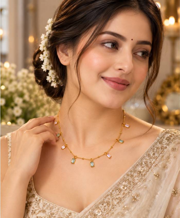 Delicate Gold Pastel Charm Necklace – Elegant Beaded Chain Necklace